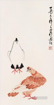 呉作仁 Painting - 呉祖人鶏と雌鶏の古い墨